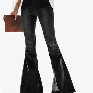 Black flared jeans with elastic waistband